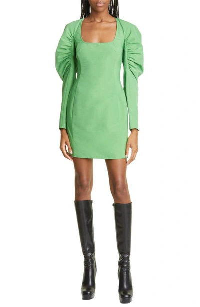 Aknvas Lexi Ruched-sleeve Minidress In Green-lt