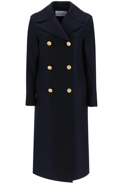 Harris Wharf London Double-breasted Coat In Pressed Wool In Blue