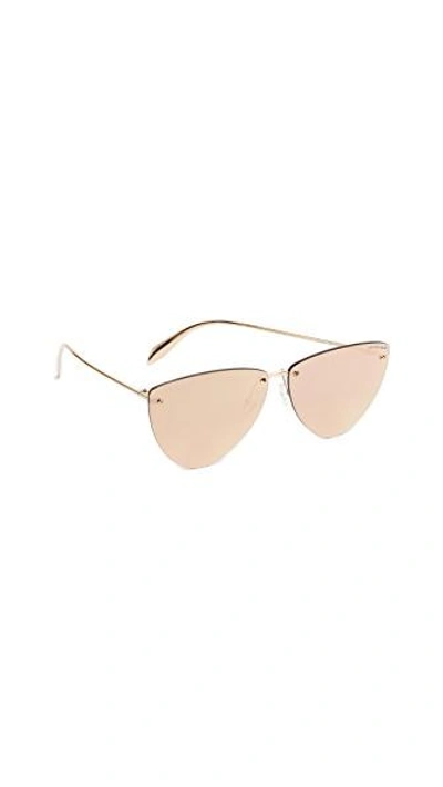 Alexander Mcqueen Pinched Shield Mirrored Sunglasses In Gold/rose Gold