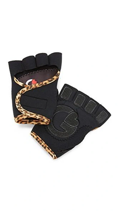 G-loves Black With Leopard Workout Gloves In Black/leopard
