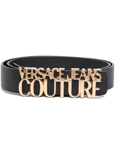 Versace Jeans Couture Logo细节皮质腰带 In Nero