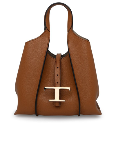 Tod's Timeless Logo Plaque Tote Bag In Brown