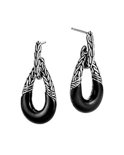 John Hardy Sterling Silver Classic Chain Hoop Drop Earrings With Onyx In Black/silver