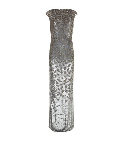 Rachel Gilbert Carlotta Sequined Gown In Silver