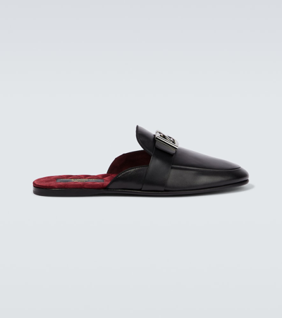 Dolce & Gabbana Calfskin Nappa Bramante Slippers In Black