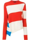 Calvin Klein 205w39nyc Red & White Asymmetrical Striped Sweater