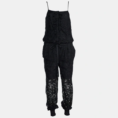 Pre-owned Dolce & Gabbana Black Floral Lace Elasticized Waist Sleeveless Jumpsuit S