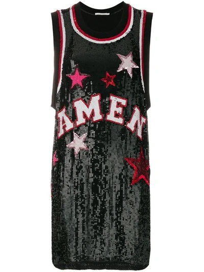 Amen Logo And Star Sequinned Tank Top In Black