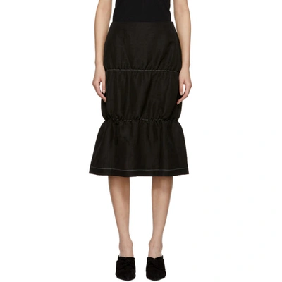 Wales Bonner Contrast-stitching Tiered Midi Skirt In Black W/ivo
