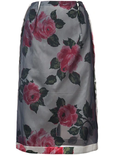 Maison Margiela Tulle Overlay Foral Midi Skirt In Black