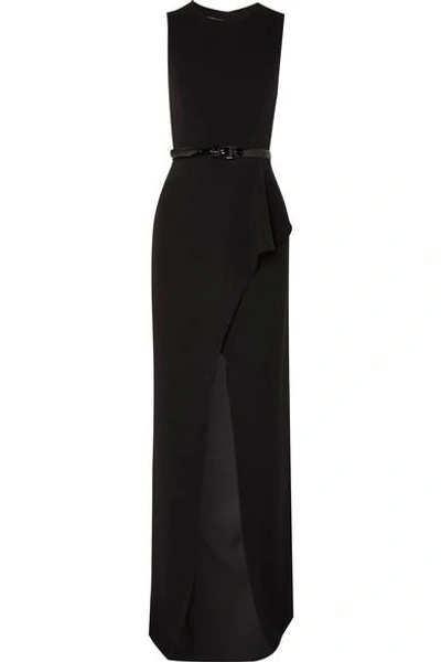 Michael Kors Belted Ruffled Wool-blend Crepe Gown In Black