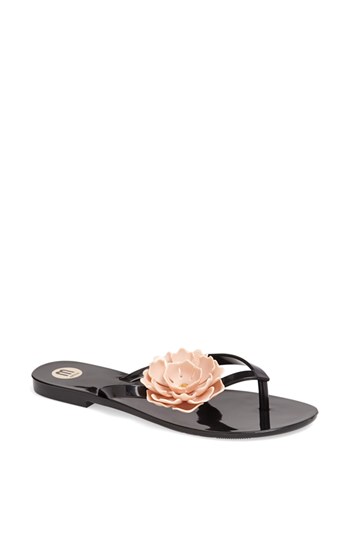 Melissa Harmonic Flower Flip Flop Sandals In Black/ Beige Flower | ModeSens