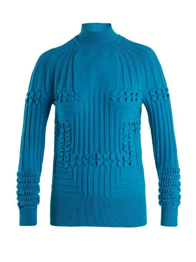 Mary Katrantzou Hardy High-neck Panelled Ribbed-knit Sweater In Turquoise