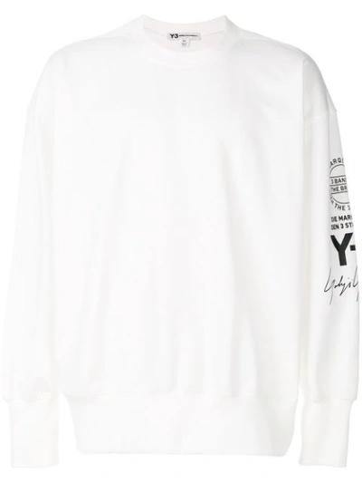 Y-3 Logo Long-sleeved Cotton-blend Sweatshirt In White