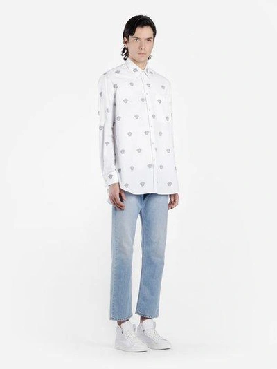 Versace Oversized Medusa Embroidery Cotton Shirt In White