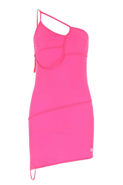 Balenciaga Asymmetric Recycled-polyamide-blend Mini Dress In Fuchsia