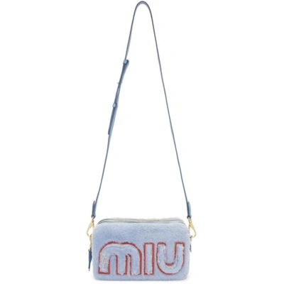Miu Miu Blue Shearling Chain Camera Bag In F0637 Astral