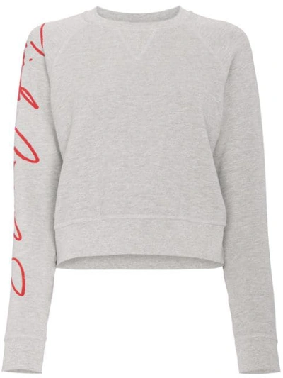 Re/done Woman +cindy Crawford Cindy Printed French Cotton-terry Sweatshirt Light Gray In Grey