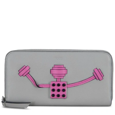 Tod's Leather Wallet In Grey/pink