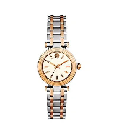 Tory Burch The Classic T Two-tone Stainless Steel Bracelet Watch In Silver Yellow Gold