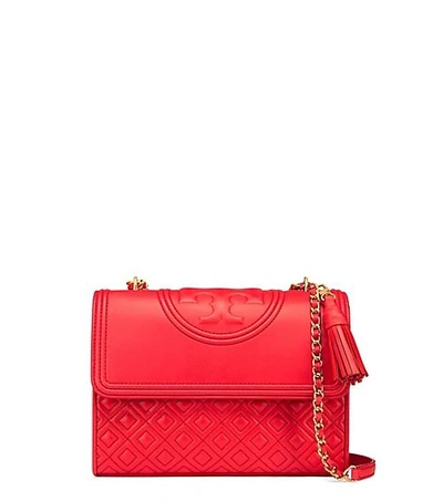 Tory Burch Fleming Exotic Red Leather Small Convertible Shoulder Bag