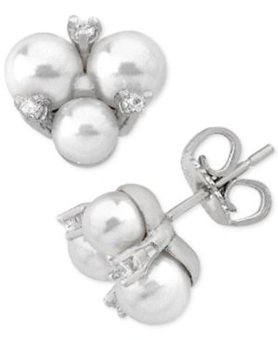 Majorica Silver-plated Imitation Pearl & Cubic Zirconia Stud Earrings In Silver/white