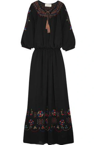 The Great Woman Promenade Embroidered Crepe Maxi Dress Black
