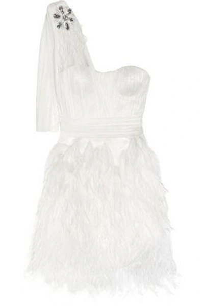 Matthew Williamson Woman Feather-trimmed Silk-tulle Mini Dress White