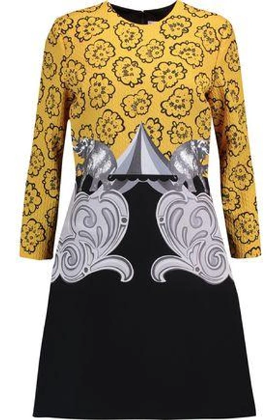 Victoria Victoria Beckham Woman Cloqué And Printed Crepe Mini Dress Marigold