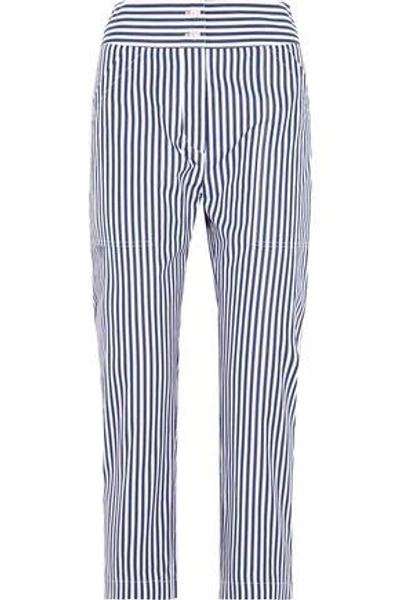 Adam Lippes Woman Cropped Striped Cotton Slim-leg Pants Navy