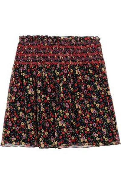 Anna Sui Woman Smocked Printed Silk-crepon Mini Skirt Black