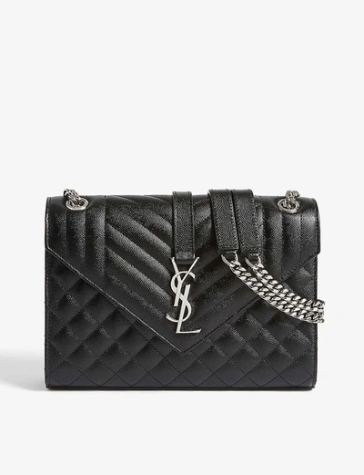 Saint Laurent Envelope Textured-leather Shoulder Bag In Black Silver