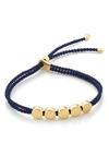 Monica Vinader Linear Bead Friendship Bracelet In Navy/ Yellow Gold