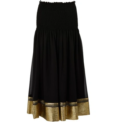 Chloé Smocked Waist Lurex Midi Skirt In Black