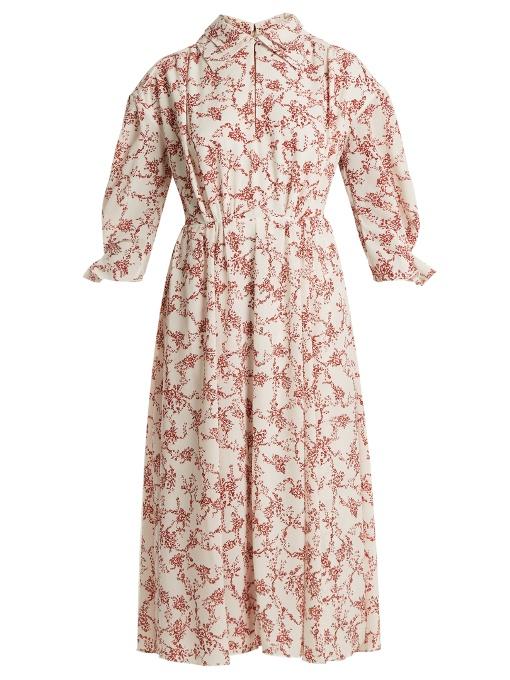 Emilia Wickstead Narmina Floral-print Point-collar Crepe Dress In White ...