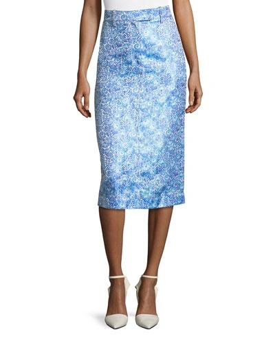 Calvin Klein Flower Jacquard Midi Skirt In Blue