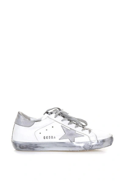 Golden Goose 20mm Super Star Leather Sneakers In White-silver