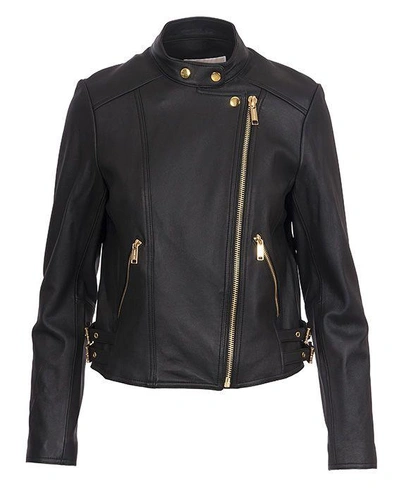 Michael Kors Leather Jacket In Black