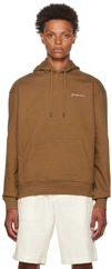 Jacquemus Embroidered-logo Organic Cotton Hoodie In Brown