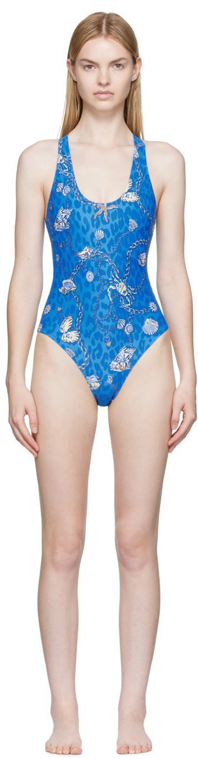 Ganni Blue U-neck Cutout One-piece Swimsuit
