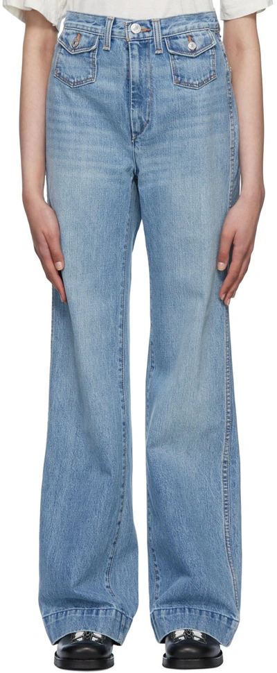 Re/done Blue 70s Pocket Wide Leg Jeans In Vintage Fade