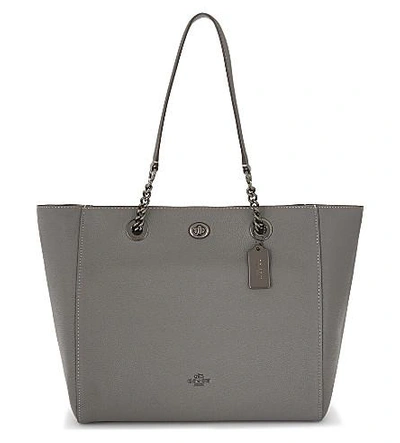 Coach Leather Turnlock Closure Tote In Dk/heather Grey