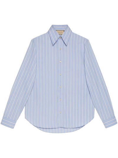 Gucci Point-collar Striped Shirt In Blue