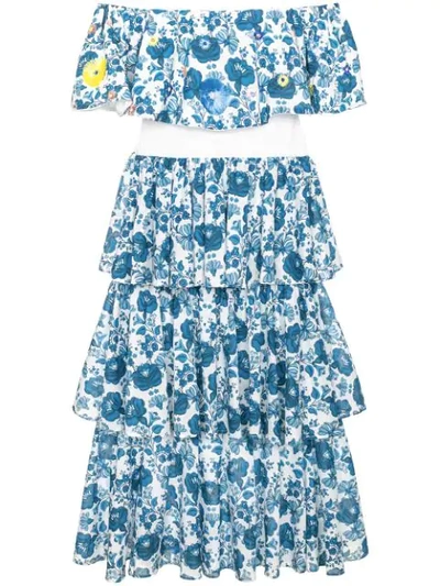 All Things Mochi Barta Off-the-shoulder Printed Cotton Midi Dress In Blue