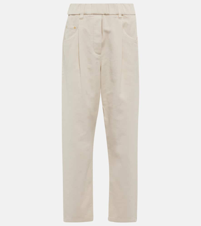 Brunello Cucinelli Mid-rise Cotton Straight Pants In White