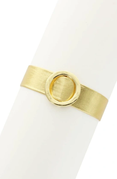 Olivia Welles Circle Buckle Leather Strap Bracelet In Gold