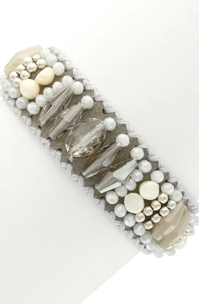 Olivia Welles Carla Embellished Magnetic Cla In Silver / Grey