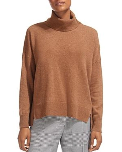Whistles Horizontal Ribbed-knit Cashmere Turtleneck Sweater In Camel