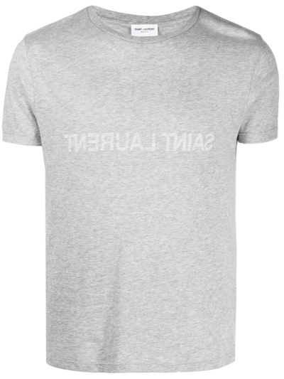 Saint Laurent Reverse Logo-print Short-sleeve T-shirt In Grey
