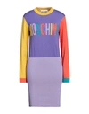 Moschino Embroidered-logo Knitted Dress In Purple